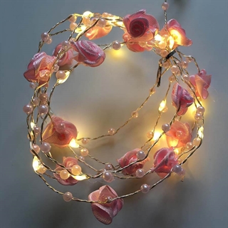 LED lyskæde med lyserøde roser og perler